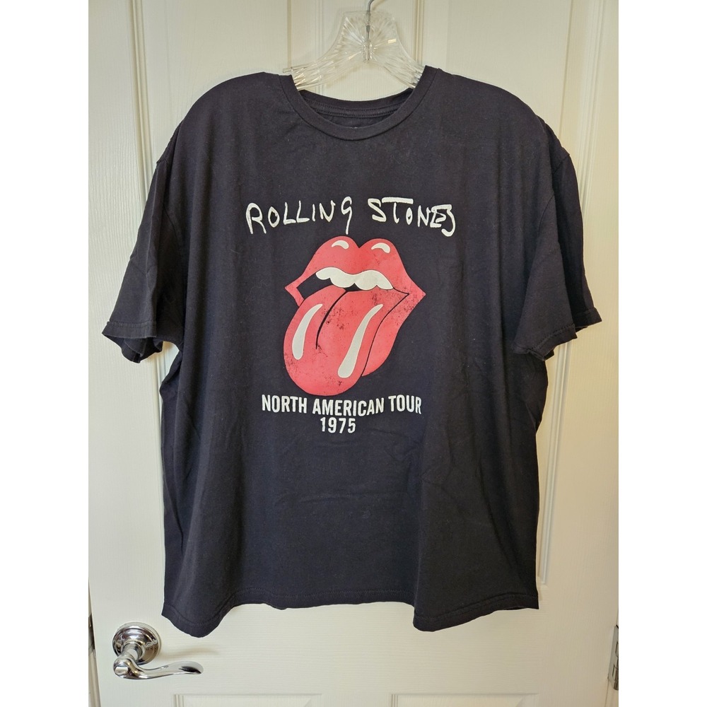 Rolling Stones N. American Tour 1975 Graphic Print SS Crew Neck T-Shirt, XXL